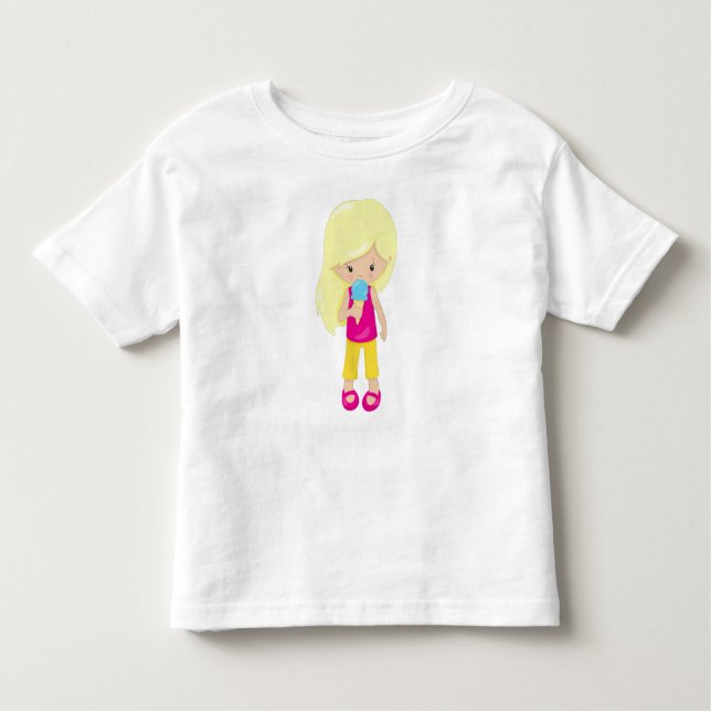 Mädchen mit Eiscreme, Blondhaar, Niedliches Mädche Kleinkind T-shirt (Vorderseite)