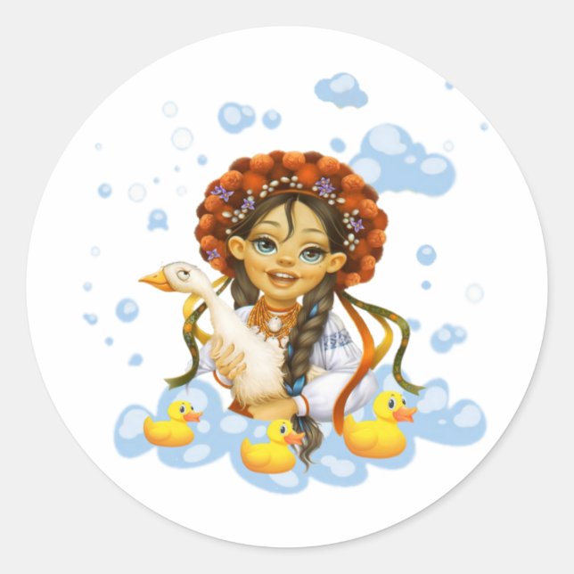 Mädchen mit Entenklebern & Labels Runder Aufkleber (Vorderseite)