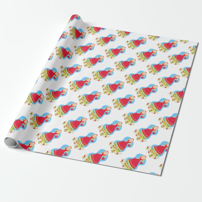 Mädchen mit Erdbeeren und Blume Geschenkpapier (Ungerollt)