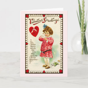 Mädchen mit gebrochenem Herzen Vintage-Valentinsta Feiertagskarte