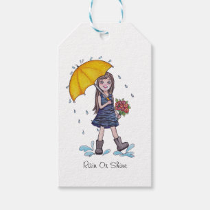 Mädchen mit gelbem Regenschirm in Wasserfarbe Geschenkanhänger