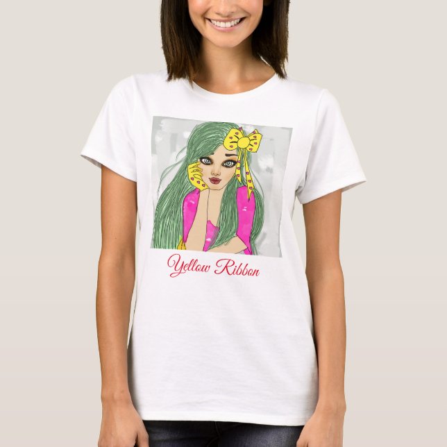 Mädchen mit gelbem Ribbon-T - Shirt (Vorderseite)
