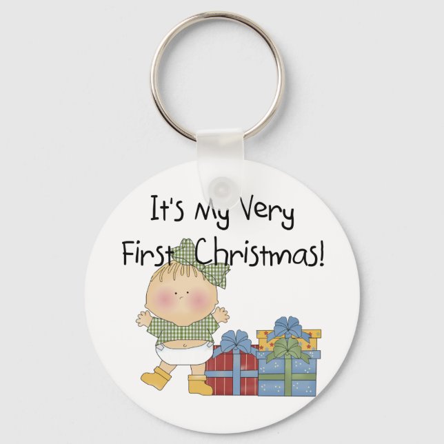 Mädchen mit Geschenken 1. Weihnachtsgeschenke Schlüsselanhänger (Vorderseite)