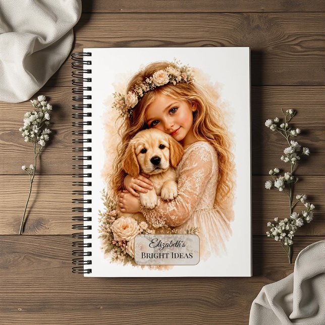 Mädchen mit Golden Retriever Welpe Notizbuch (Von Creator hochgeladen)
