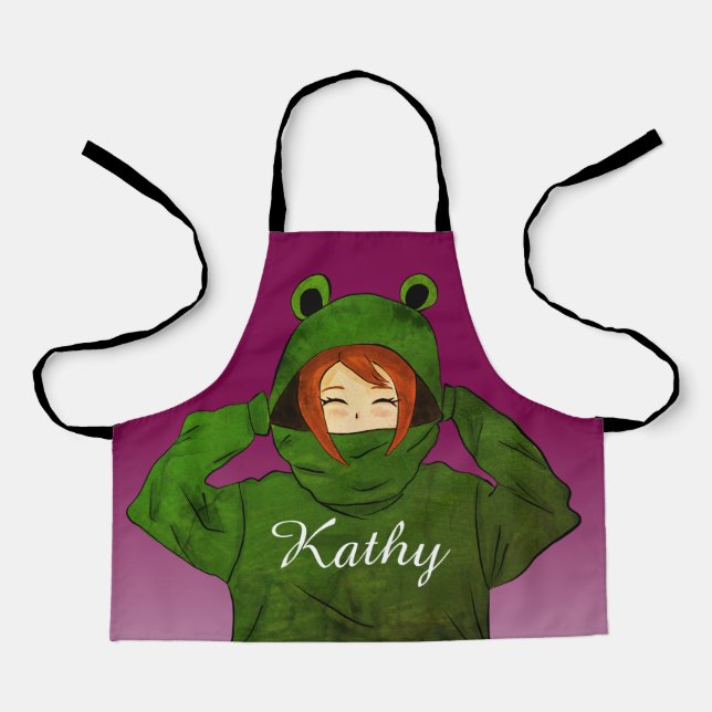 Mädchen mit Green Frog Hoodie Zeichnend Individuel Schürze (Vorderseite)