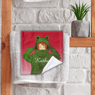 Mädchen mit Green Frog Hoody Zeichnend Individuell Waschlappen