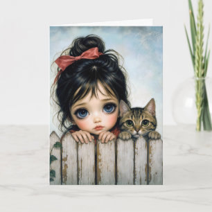 Mädchen mit großen Augen und Hauskatze Karte