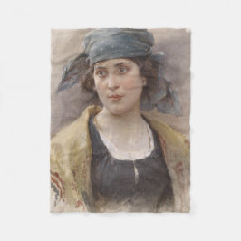 Mädchen mit grünem Kopftuch (von Ludwig Passini) Fleecedecke