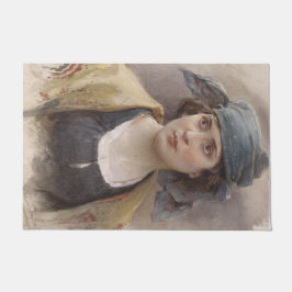 Mädchen mit grünem Kopftuch (von Ludwig Passini) Fußmatte