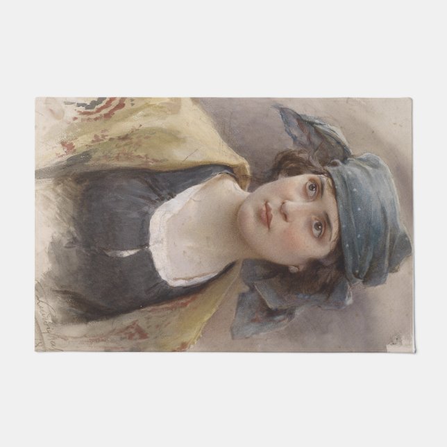 Mädchen mit grünem Kopftuch (von Ludwig Passini) Fußmatte (Vorderseite)