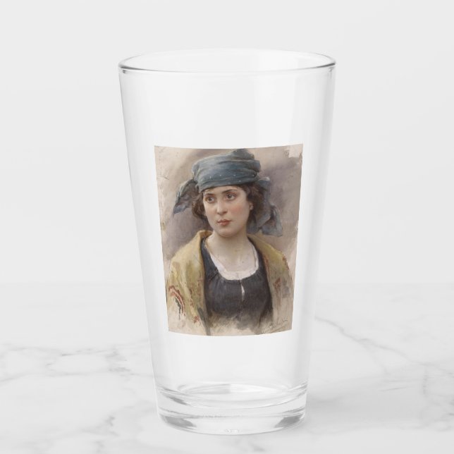Mädchen mit grünem Kopftuch (von Ludwig Passini) Glas (Vorderseite)