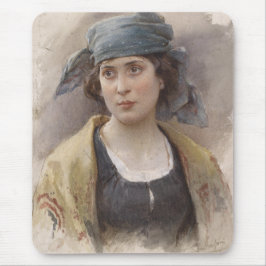 Mädchen mit grünem Kopftuch (von Ludwig Passini) Mousepad