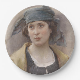 Mädchen mit grünem Kopftuch (von Ludwig Passini) Pappteller