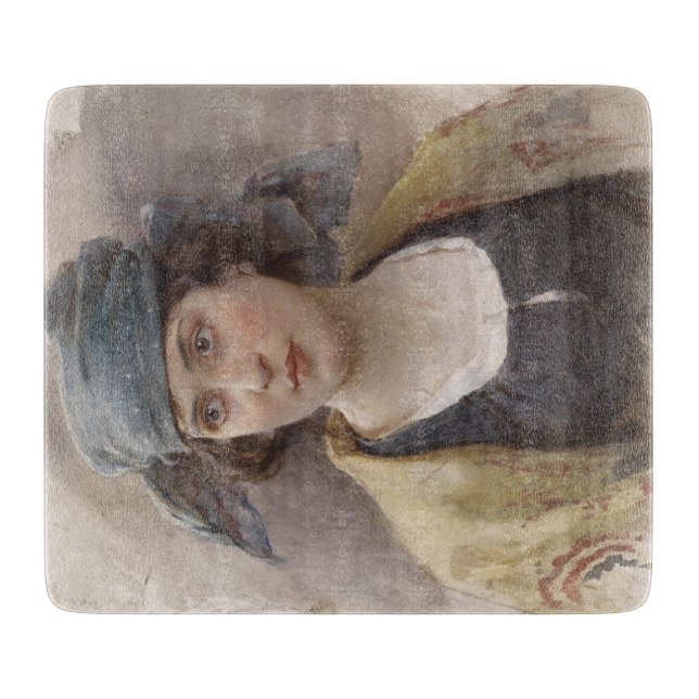 Mädchen mit grünem Kopftuch (von Ludwig Passini) Schneidebrett (Vorderseite)