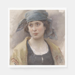 Mädchen mit grünem Kopftuch (von Ludwig Passini) Serviette