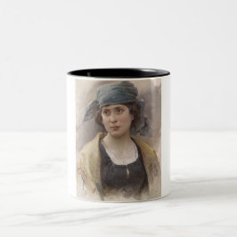 Mädchen mit grünem Kopftuch (von Ludwig Passini) Zweifarbige Tasse