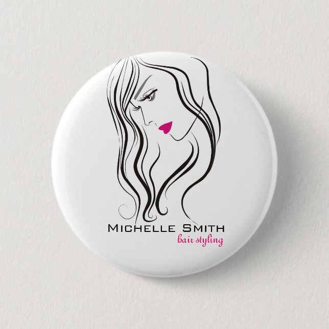 Mädchen mit Haarstyling-Symbol Button (Vorderseite)