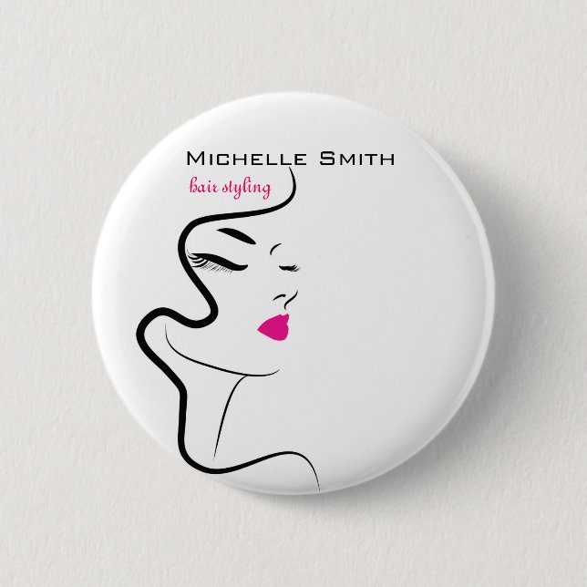 Mädchen mit Haarstyling-Symbol Button (Vorderseite)