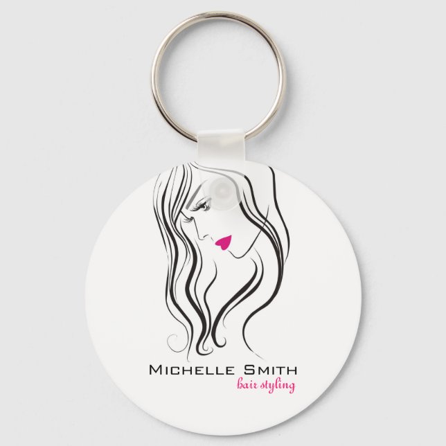 Mädchen mit Haarstyling-Symbol Schlüsselanhänger (Vorderseite)