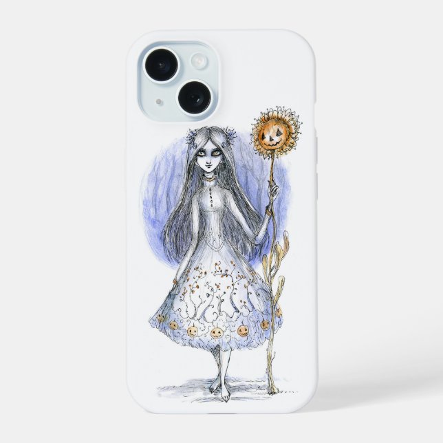 Mädchen mit Halloween-Blume iPhone 15 Hülle (Rückseite)
