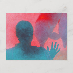 Mädchen mit Hand von Delphin blau rosa gefärbt Postkarte