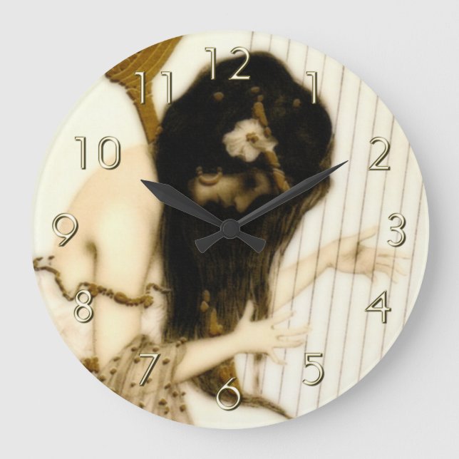 Mädchen mit Harp Große Wanduhr (Vorderseite)