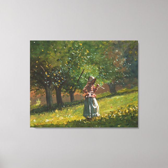 Mädchen mit Hay Rake Leinwanddruck (Vorderseite)