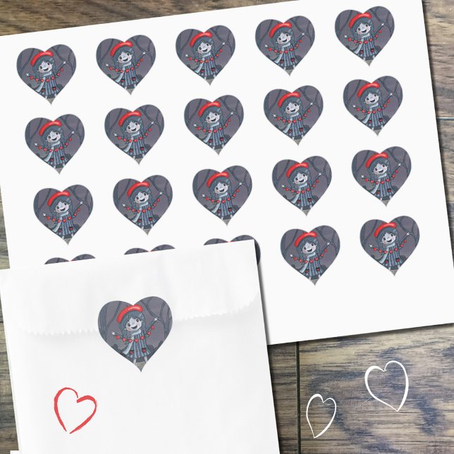 Mädchen mit Heart Garland Valentine's Day Stickers (Von Creator hochgeladen)