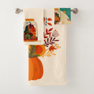 Mädchen mit Herbstbäumen im Jar Badhandtuch Set