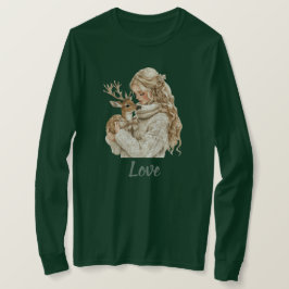 Mädchen mit Hirsch Weihnachten T-Shirt