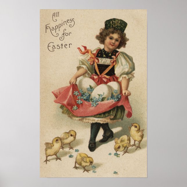 Mädchen mit Hühnern Poster (Vorne)