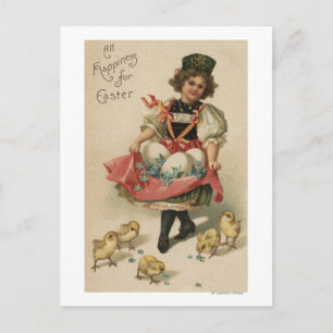 Mädchen mit Hühnern Postkarte
