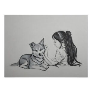 Mädchen mit Hund Fotodruck