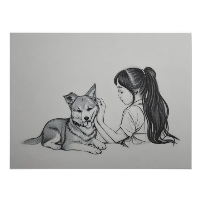 Mädchen mit Hund Fotodruck (Vorne)