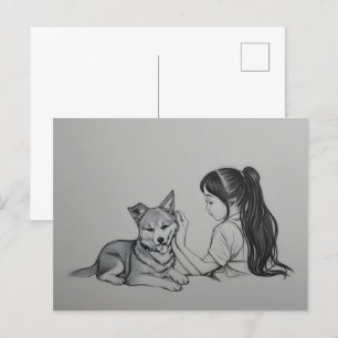 Mädchen mit Hund Postkarte