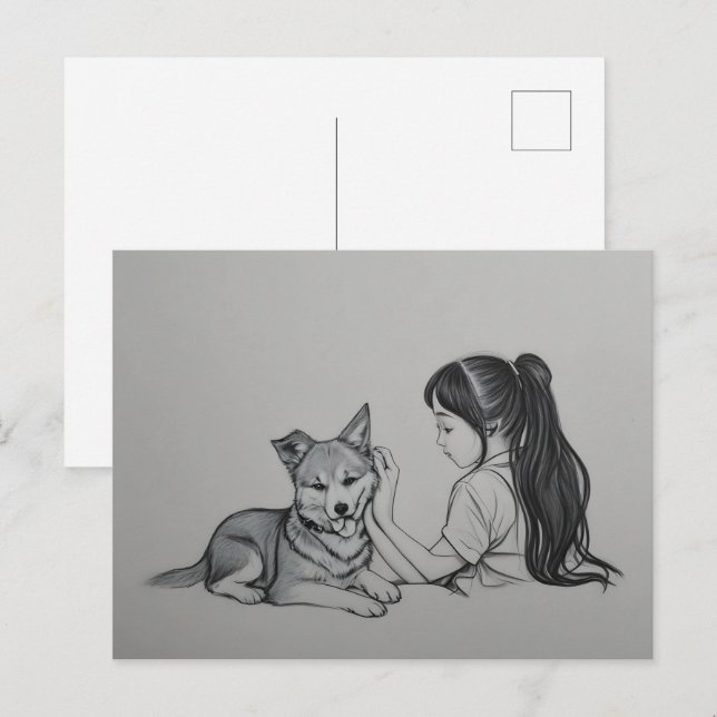 Mädchen mit Hund Postkarte (Vorne/Hinten)