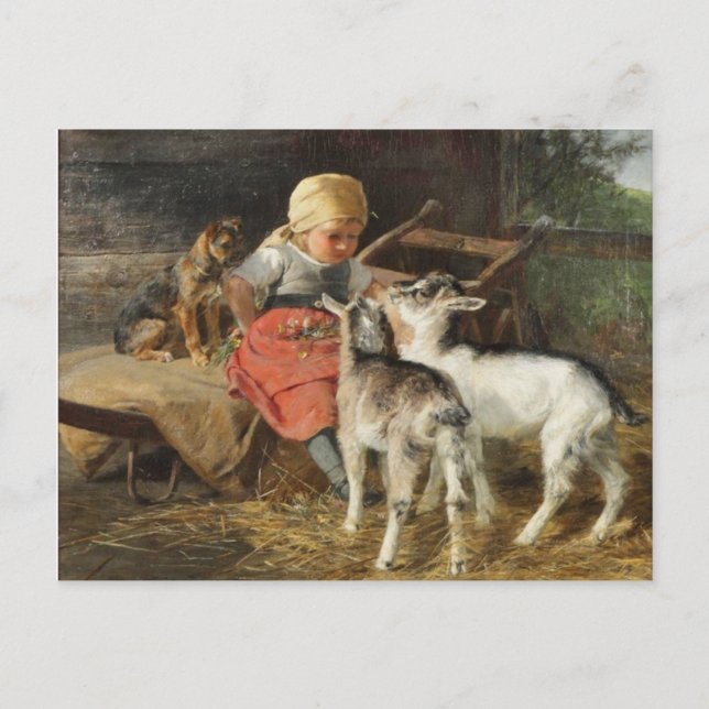 Mädchen mit Hund und Kindern Hermine Biedermann-Ar Postkarte (Vorderseite)