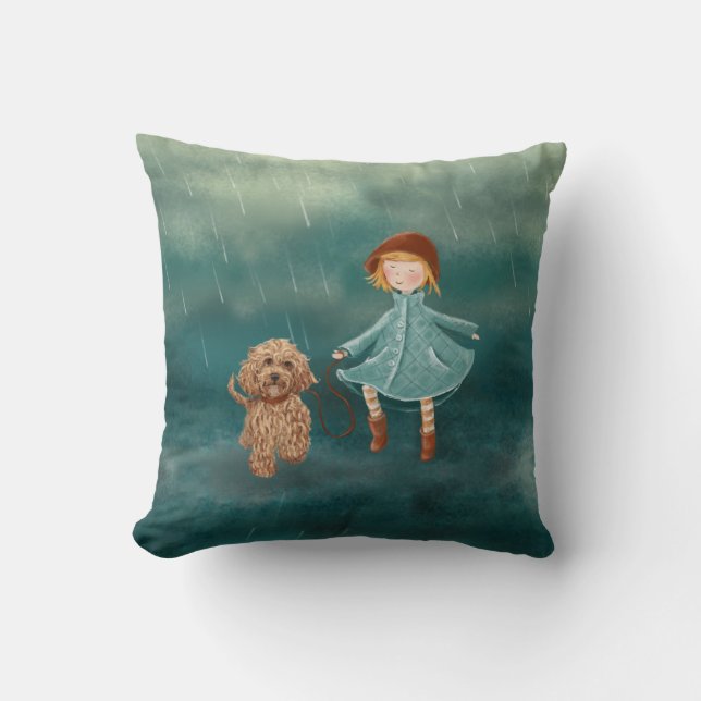 Mädchen mit Hundemalereien/Labradoodle Liebe Kissen (Vorderseite)