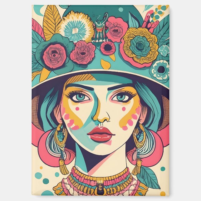 Mädchen mit Hüten Magnet (Vorderseite)