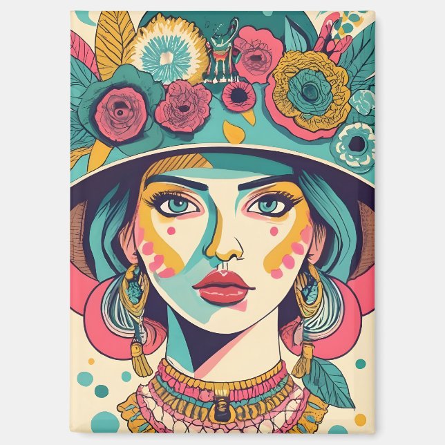 Mädchen mit Hüten Magnet (Vorderseite)