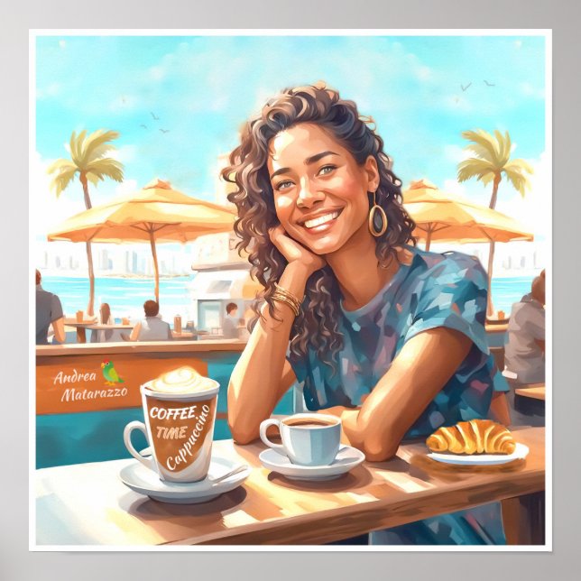 Mädchen mit Kaffeepause Poster (Vorne)