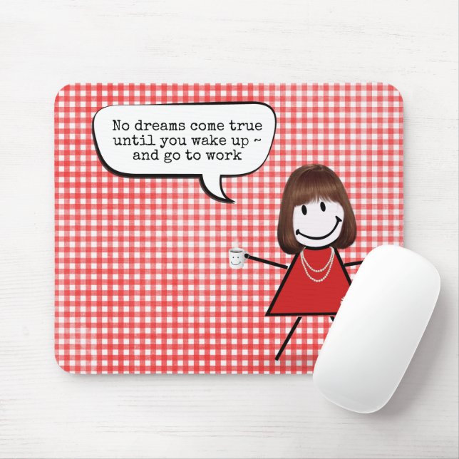 Mädchen mit Kaffeetasse auf Gingham-Muster Mousepad (Mit Mouse)