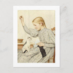 Mädchen mit Katze, Albert Anker Postkarte