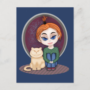 Mädchen mit Katze. Chibi Style. Über echte Freunde Postkarte