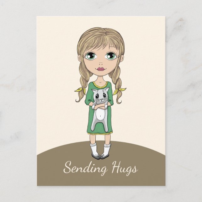 Mädchen mit Katze schickt Schläger Postkarte (Vorderseite)