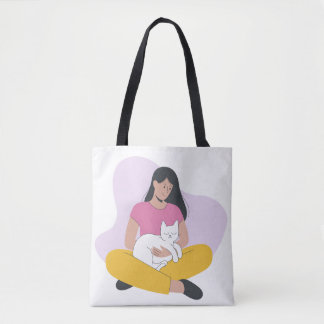 Mädchen mit Katze – Süße minimalistische Katzenlie Tasche