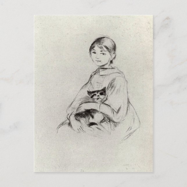 Mädchen mit Katze von Berthe Morisot Postkarte (Vorderseite)