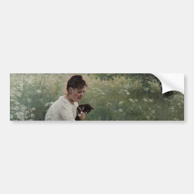 Mädchen mit Katzen in einer Sommerlandschaft (Kätz Autoaufkleber (Vorne)