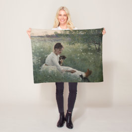 Mädchen mit Katzen in einer Sommerlandschaft (Kätz Fleecedecke