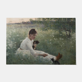 Mädchen mit Katzen in einer Sommerlandschaft (Kätz Fußmatte
